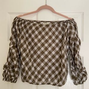 Max Studio | Cute White & Olive Off-Shoulder Top